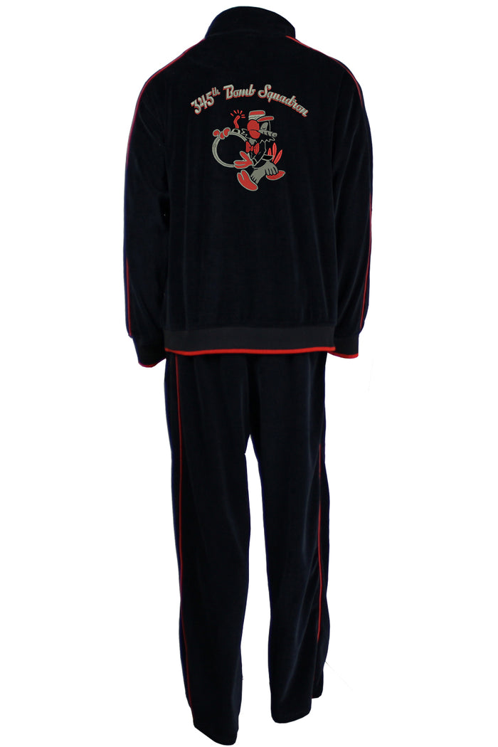 345th Bomb squadron black velour tracksuit, mens, sweatsuit, custom embroidery, Navy pilot, air force pilot, sweatsedo