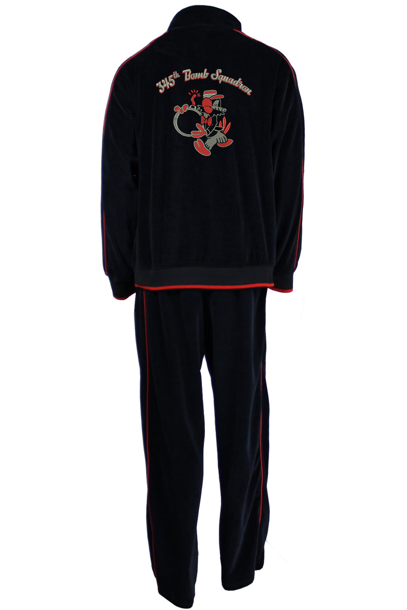 345th Bomb squadron black velour tracksuit, mens, sweatsuit, custom embroidery, Navy pilot, air force pilot, sweatsedo