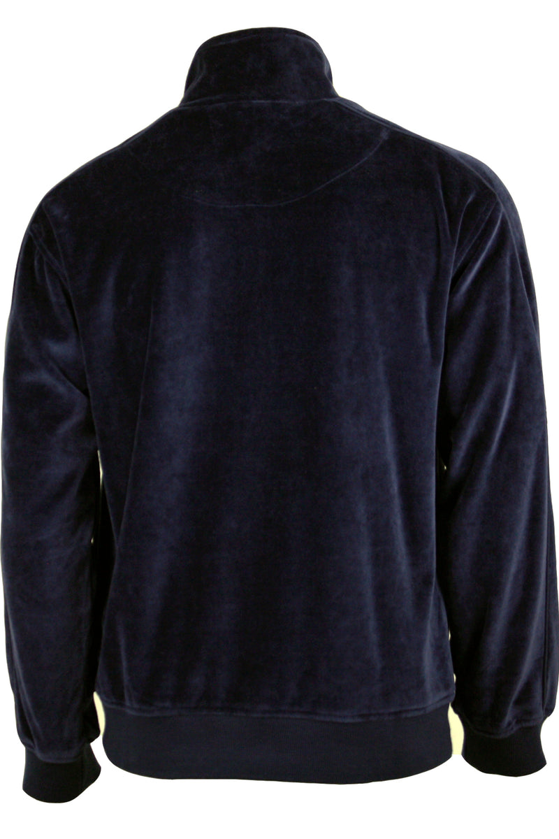 tribe volleyball velour tracksuit for men, navy blue with custom embroidery on the left chest. The dads of the tribe wear these to tournaments