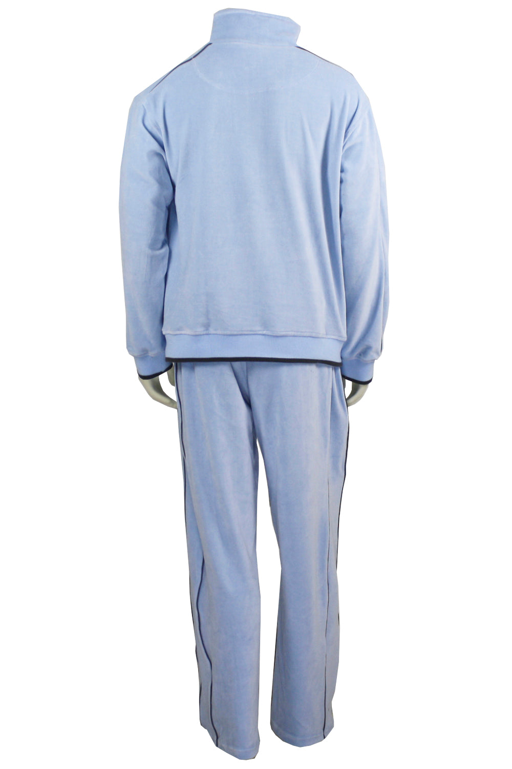 Mens Baby Blue Velour Tracksuit with Charcoal Gray Piping Sweatsedo