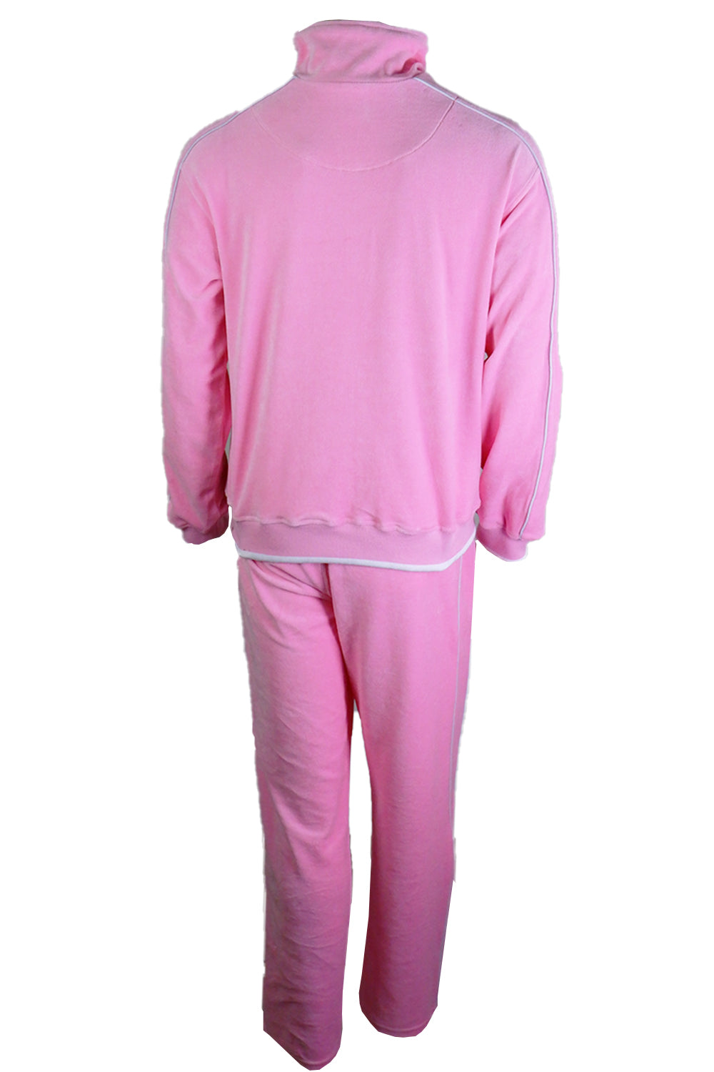 Mens Pink Velour Tracksuit with White Piping Sweatsedo