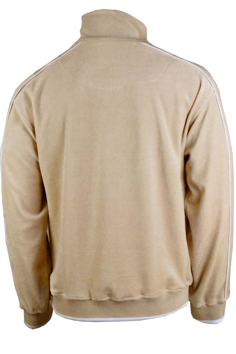 tan, velour, tracksuit, white trim. sweatsuit, mens, sweatshirt, sweatpants, jumpsuit