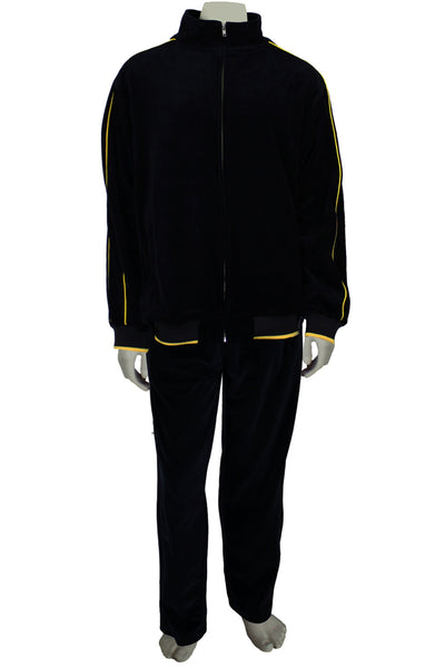 Mens Purple Velour Tracksuit with Yellow Piping