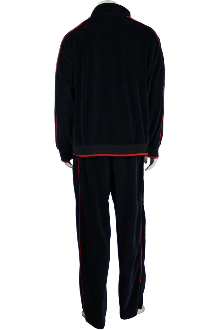 black with red trim, mens, velour, tracksuit, custom embroidery, rhinestones, sweatsuit, jumpsuit, sweatshirt, sweat pants, track pants, track jacket mens, sweatshirt, sweatpants, jumpsuit, sweatsedo