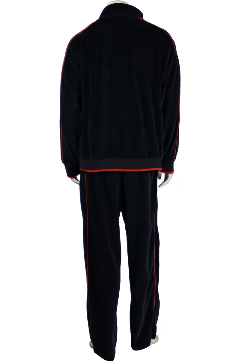 Mens Black Velour Tracksuit with Red Piping Black Widow Sweatsedo