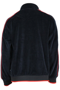 black with red trim, mens, velour, tracksuit, custom embroidery, rhinestones, sweatsuit, jumpsuit, sweatshirt, sweat pants, track pants, track jacket mens, sweatshirt, sweatpants, jumpsuit, sweatsedo