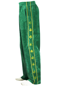 St. Patricks Day pants, Green and gold, shamrock rhinestones.  Stand out in the crowd this St. Paddys Day, green velour, sweatpants, track pants, tracksuit, sweatsuit