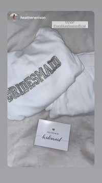 bridal party velour jackets, hoodie or collar jackets, Bride, Bridesmaid, Matron of Honor, Maid of Honor, white, bridal party, white velour tracksuit, sweatsuit
