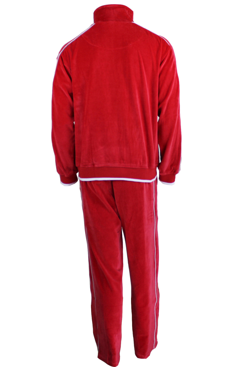 Mens Red Velour Tracksuit with White Piping Sweatsedo