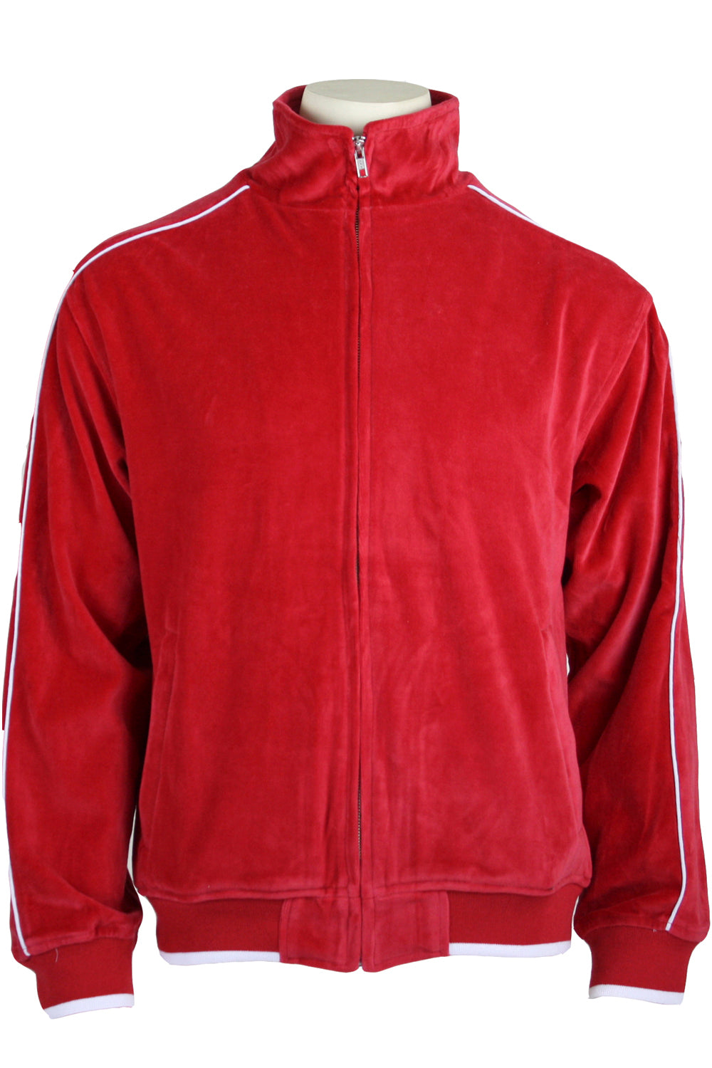 Mens Red Velour Tracksuit with White Piping – Sweatsedo