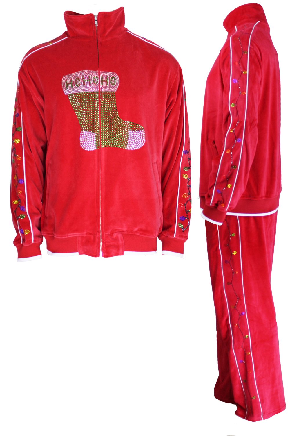 velour, tracksuit, rhinestone stocking, Christmas, party, fun, sweatsuit, holiday, festive