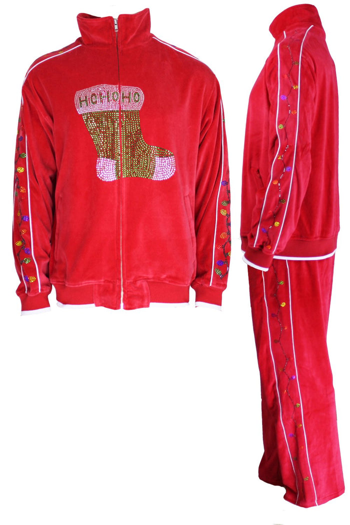 velour, tracksuit, rhinestone stocking, Christmas, party, fun, sweatsuit, holiday, festive