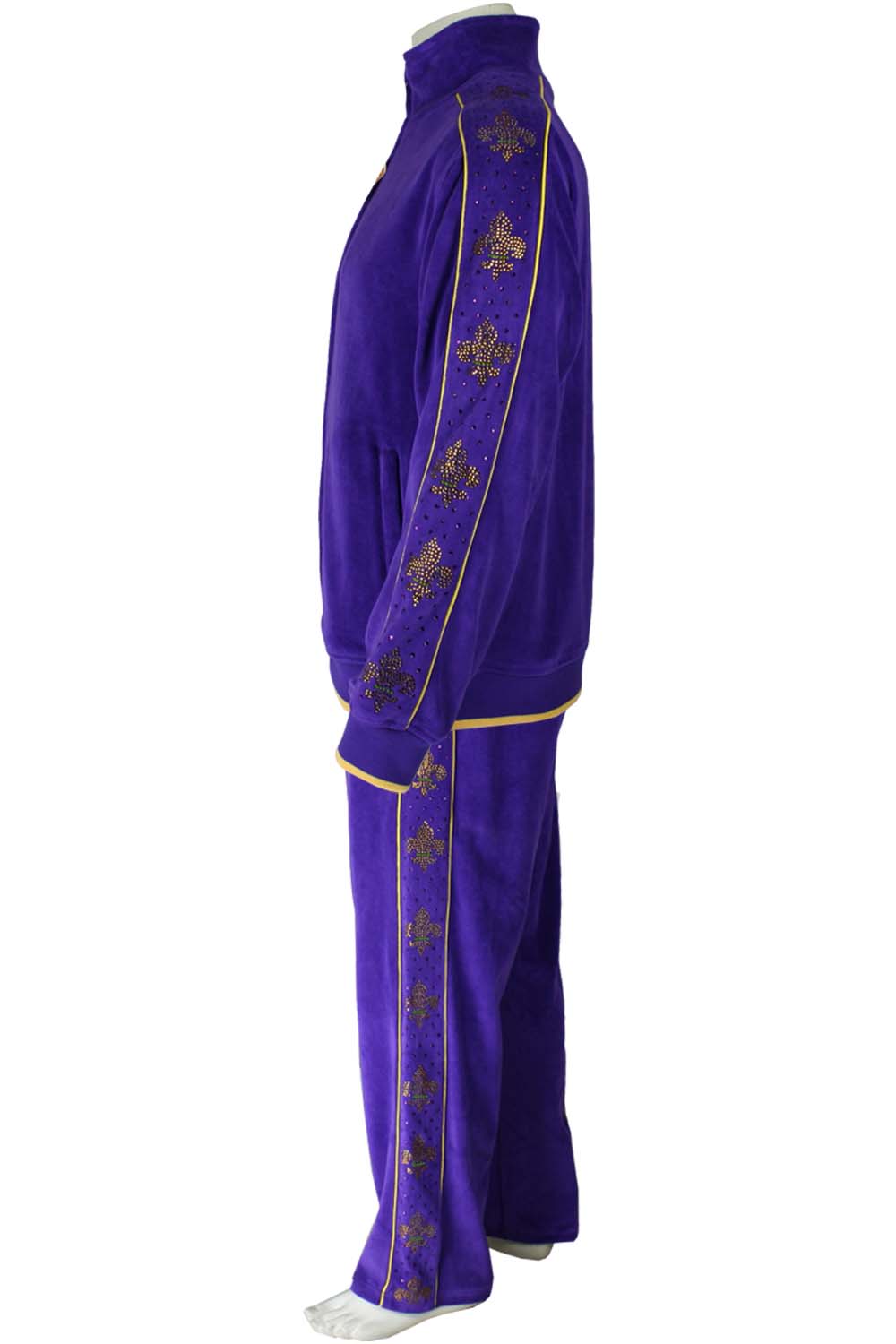 Purple Velour Tracksuit with Fluer de Lis Rhinestones | Parti Gras