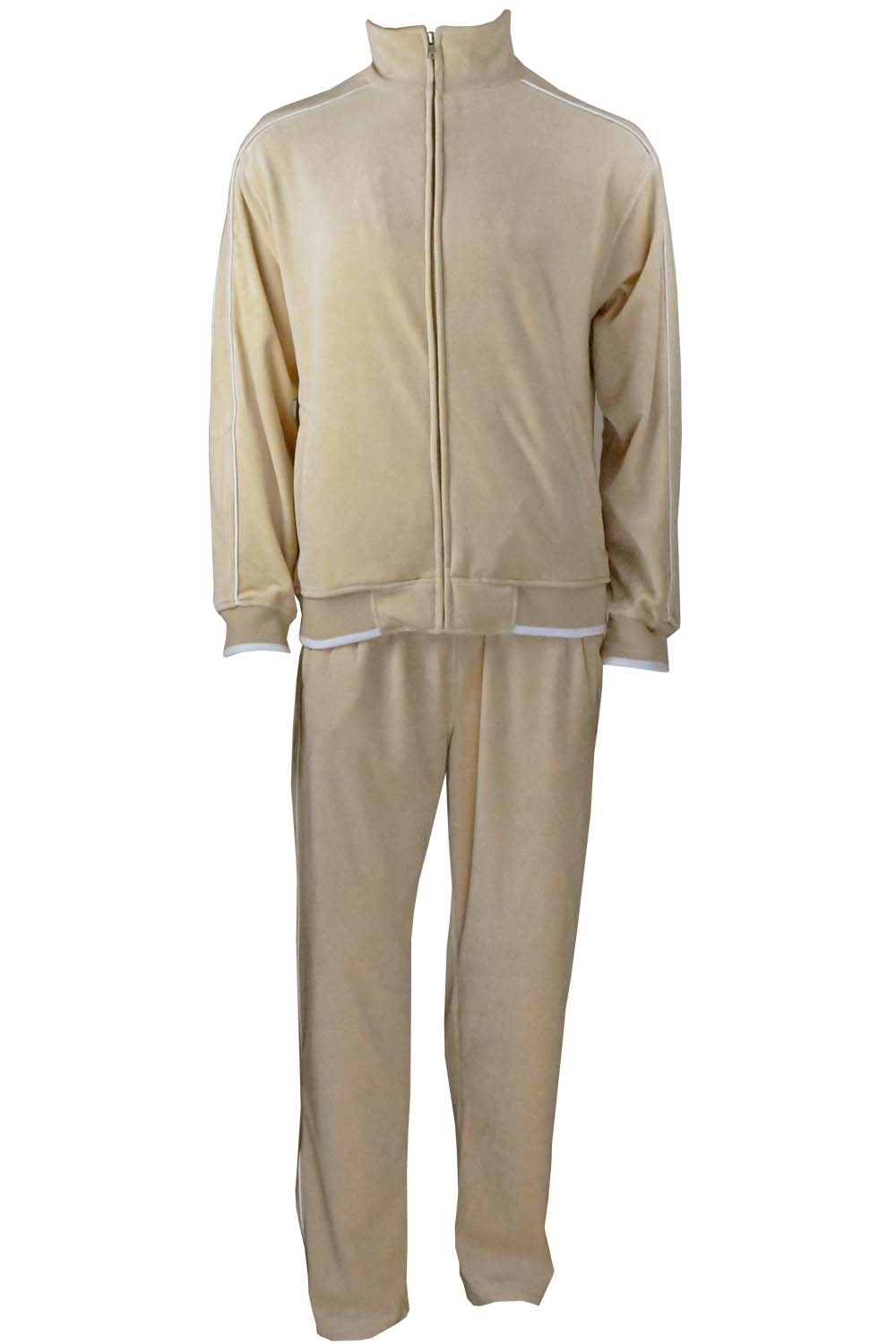 tan, velour, tracksuit, white trim. sweatsuit, mens, sweatshirt, sweatpants, jumpsuit
