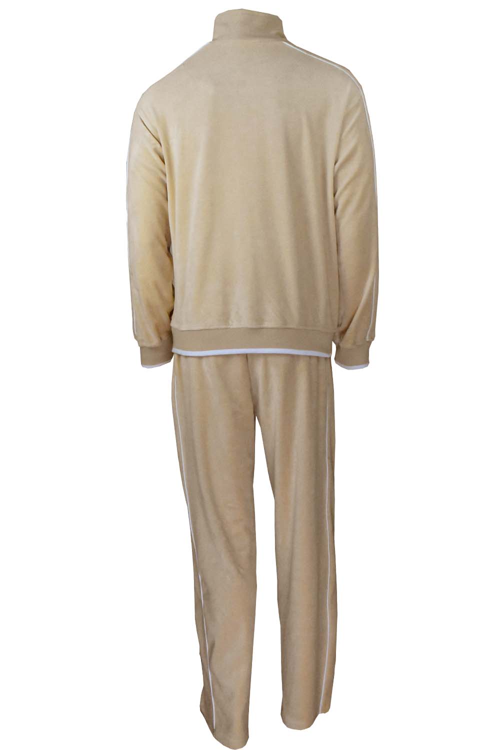 tan, velour, tracksuit, white trim. sweatsuit, mens, sweatshirt, sweatpants, jumpsuit