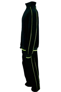 black with lime green trim, mens, velour, tracksuit, custom embroidery, rhinestones, sweatsuit, jumpsuit, sweatshirt, sweat pants, track pants, track jacket, neon