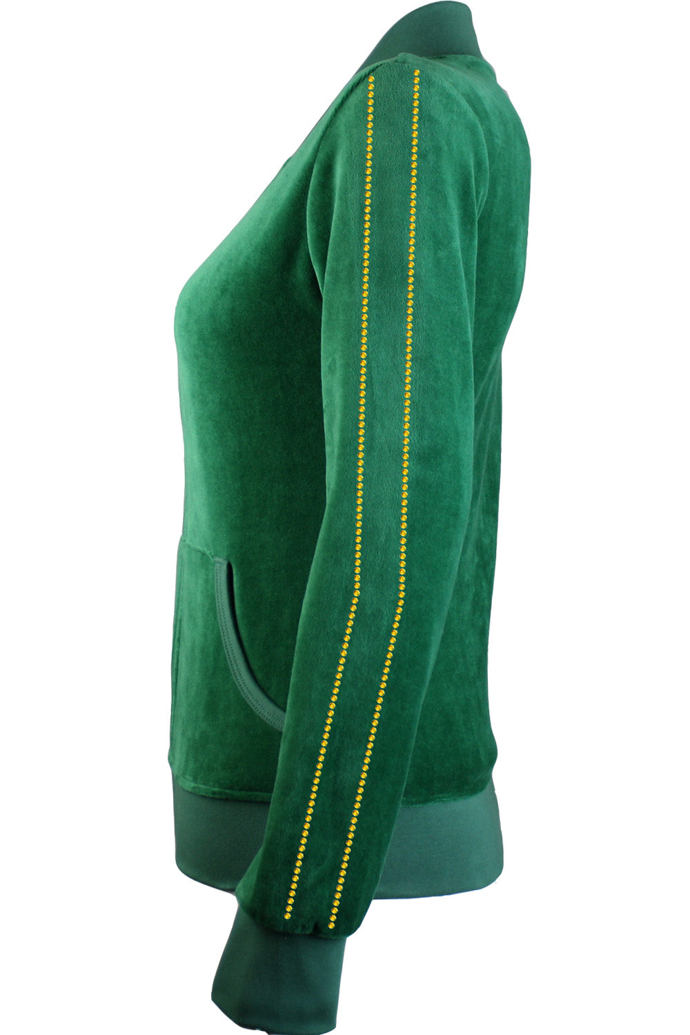 St. Patrick's Day costume, tracksuit, green sweatshirt, shamrocks, velour, custom embroidery, rhinestones, bling bling, zip jacket