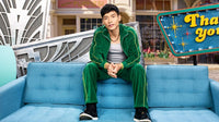 green, mens, velour, tracksuit, custom embroidery, rhinestones, sweatsuit, jumpsuit, sweatshirt, sweat pants, track pants, track jacket, the good place, jason, the bad place