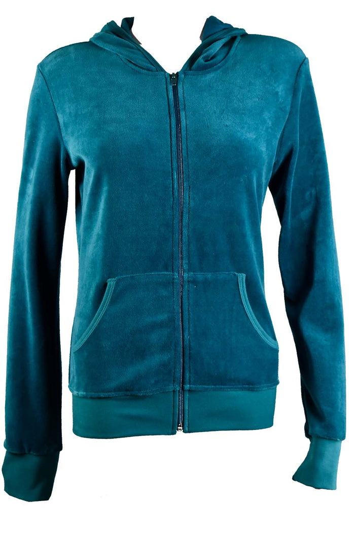 Teal Velour Zip Hoodie
