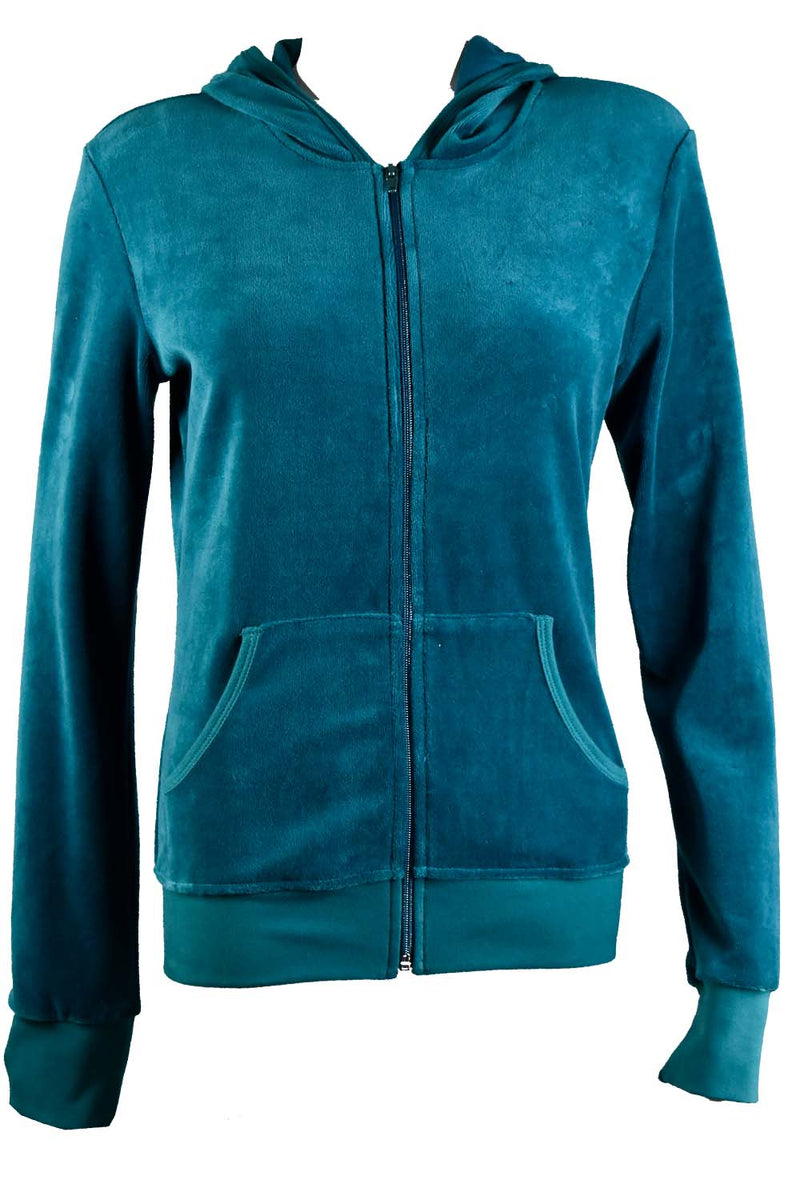 Teal Velour Zip Hoodie