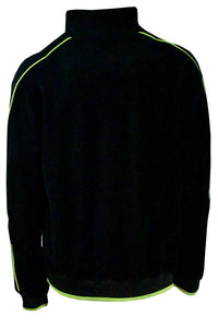 Black velour jacket with lime green piping, velour, sweatshirt, zipper pockets