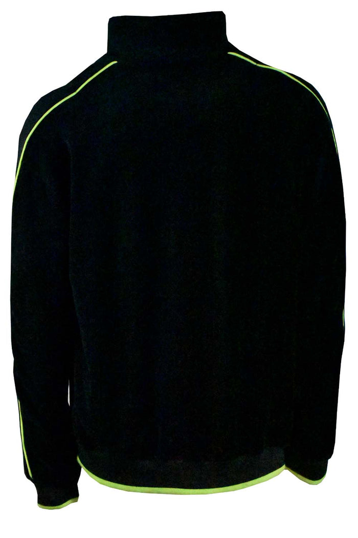 Black velour jacket with lime green piping, velour, sweatshirt, zipper pockets