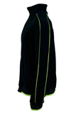 Black velour jacket with lime green piping, velour, sweatshirt, zipper pockets