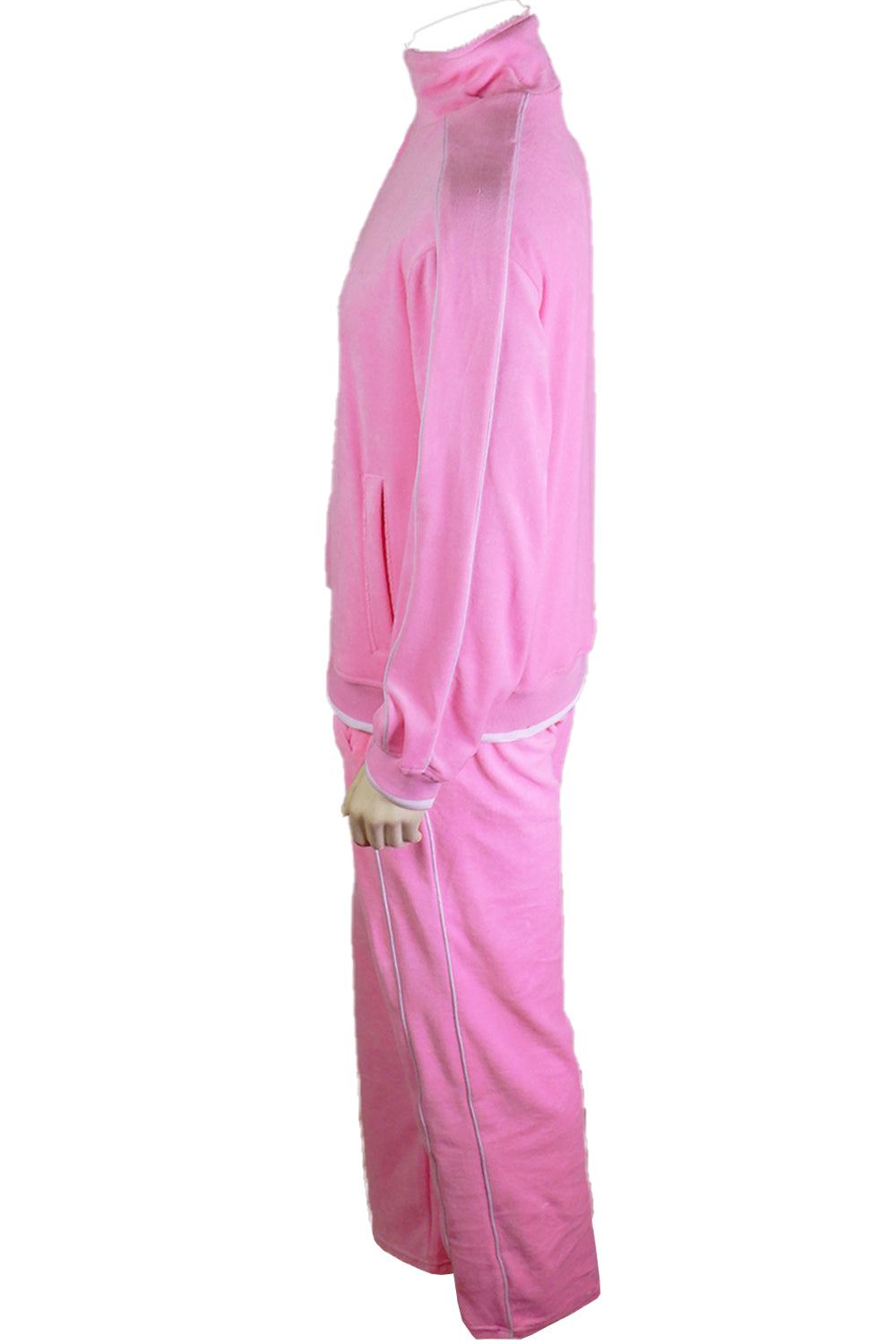 Mens Pink Velour Tracksuit with White Piping – Sweatsedo