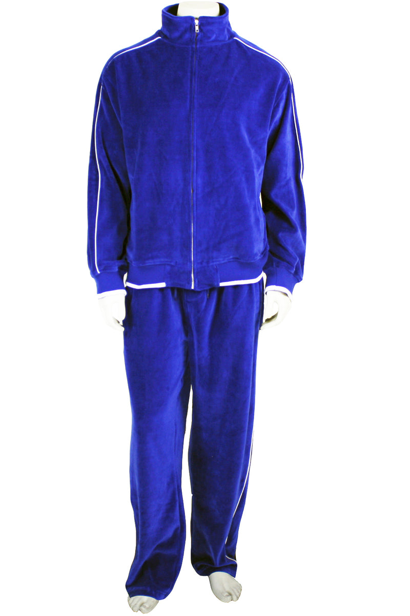 Mens Royal Blue Velour Tracksuit with White Piping – Sweatsedo
