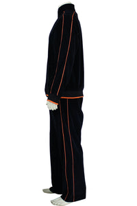 black with orange trim, cincinnati, bengals, mens, velour, tracksuit, custom embroidery, rhinestones, sweatsuit, jumpsuit, sweatshirt, sweat pants, track pants, track jacket mens, sweatshirt, sweatpants, jumpsuit, sweatsedo