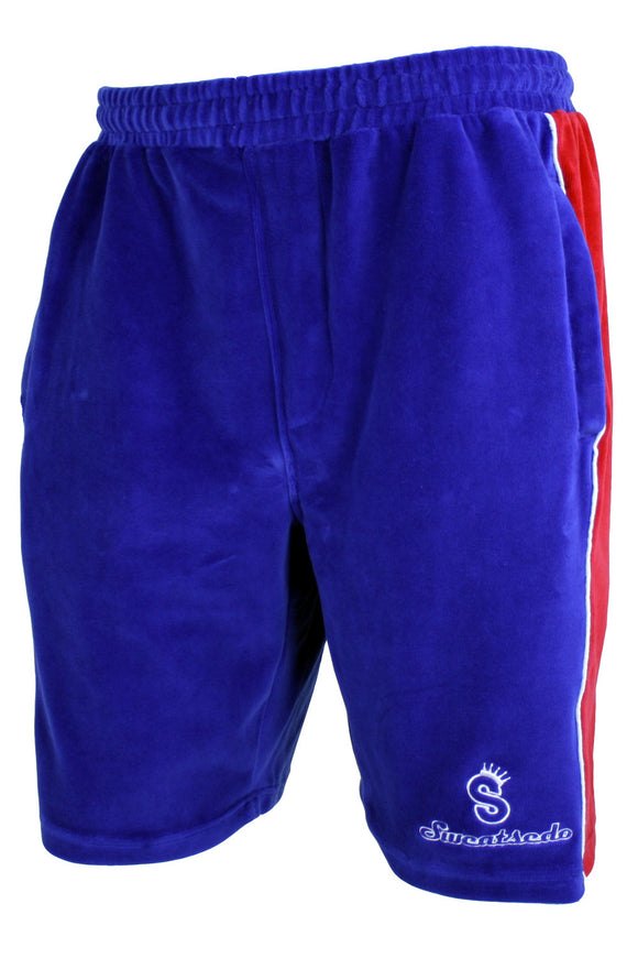 Red, White Blue Velour Shorts – Sweatsedo - Main Image