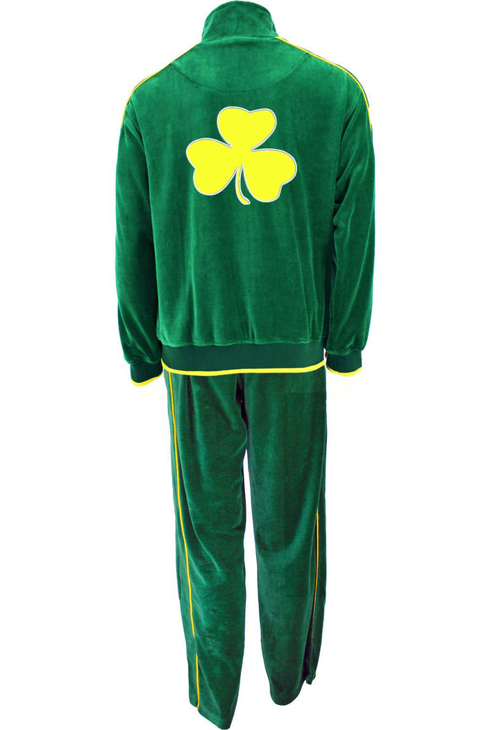 St. Patrick's Day costume, tracksuit, green sweatshirt, shamrocks, velour, custom embroidery, rhinestones, bling bling, hoodie