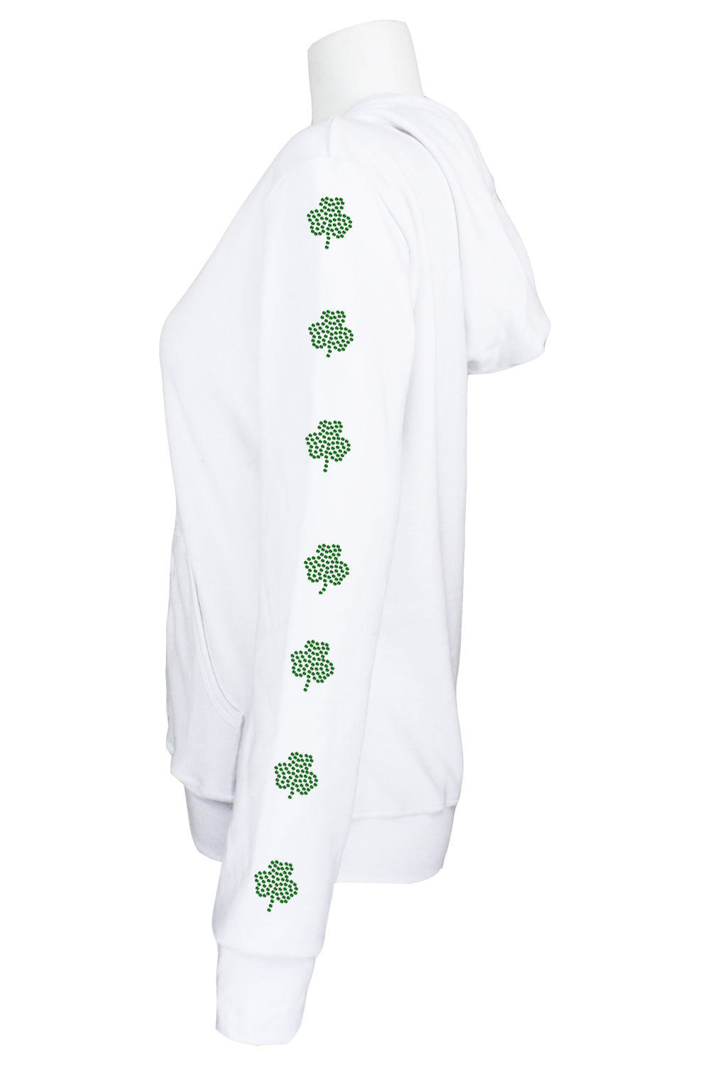 St. Patrick's Day costume, tracksuit, green sweatshirt, shamrocks, velour, custom embroidery, rhinestones, bling bling, hoodie