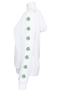 St. Patrick's Day costume, tracksuit, green sweatshirt, shamrocks, velour, custom embroidery, rhinestones, bling bling, hoodie