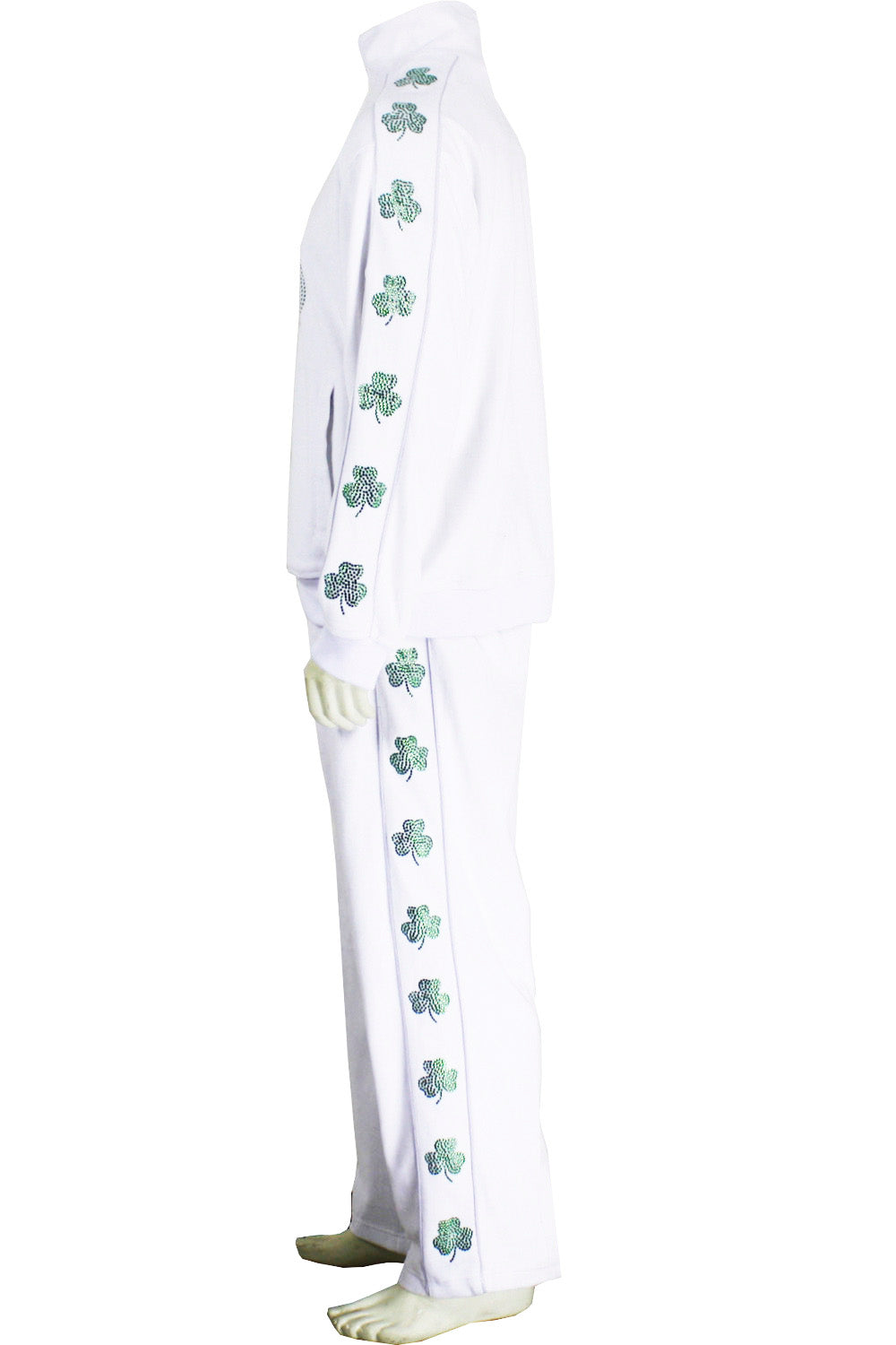 St. Patrick's Day costume, tracksuit, green sweatshirt, shamrocks, velour, custom embroidery, rhinestones, bling bling, hoodie