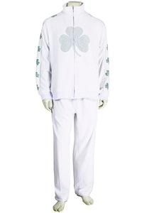 St. Patrick's Day costume, tracksuit, green sweatshirt, shamrocks, velour, custom embroidery, rhinestones, bling bling, hoodie