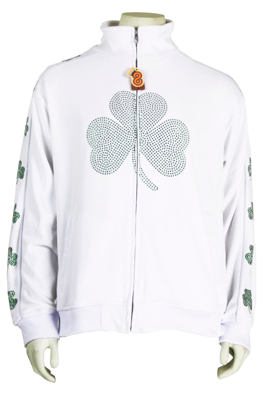 St. Patrick's Day costume, tracksuit, green sweatshirt, shamrocks, velour, custom embroidery, rhinestones, bling bling, hoodie