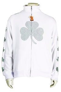 St. Patrick's Day costume, tracksuit, green sweatshirt, shamrocks, velour, custom embroidery, rhinestones, bling bling, hoodie