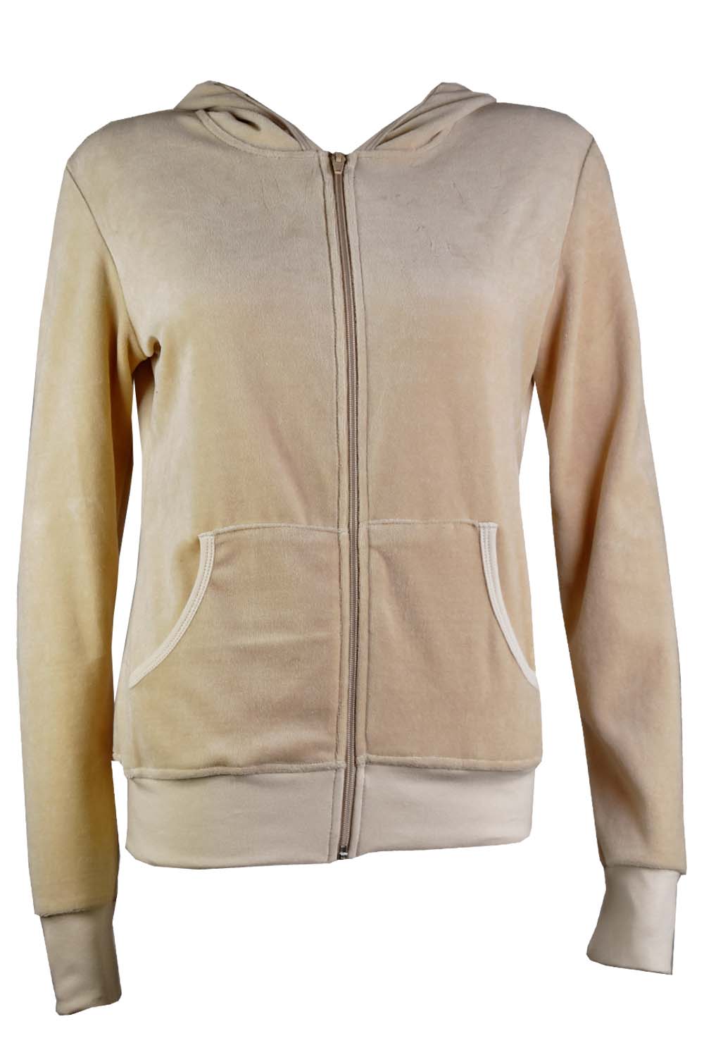 Tan Velour Zip Hoodie