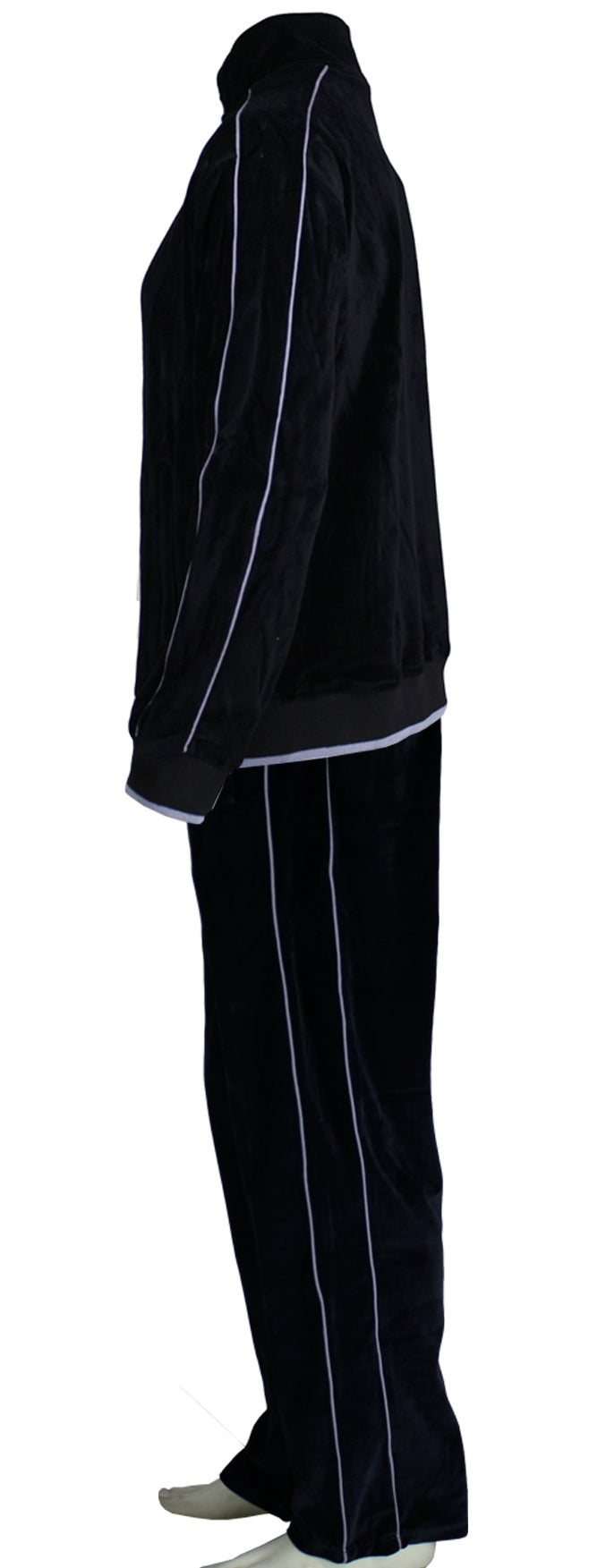 mens black velour tracksuit with custom embroidery. The Pescado Lounge Sweatsedo is a black tracksuit with custom embroidery on the front and back of the jacket. Order yours today from Sweatsedo. Mens jogging outfit