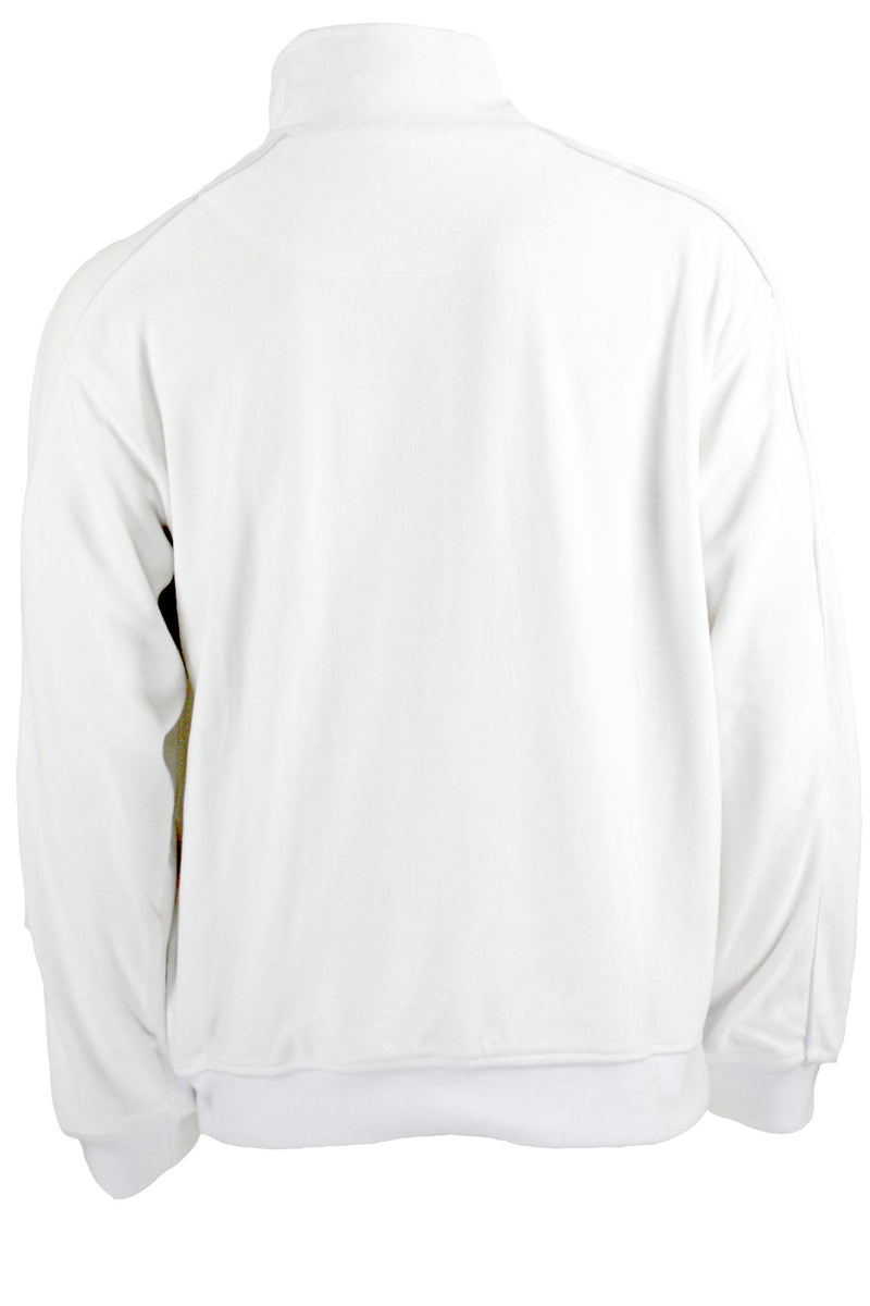 The Tribe dads have gone next level. tribe volleyball velour tracksuit for men, white with custom embroidery on the left chest. The dads of the tribe wear these to tournaments