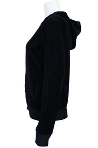 womens black velour hoodie, custom embroidery, pescado lounge, orlando, sweatsedo, tracksuit, hoodie, velour, sweats, comfy