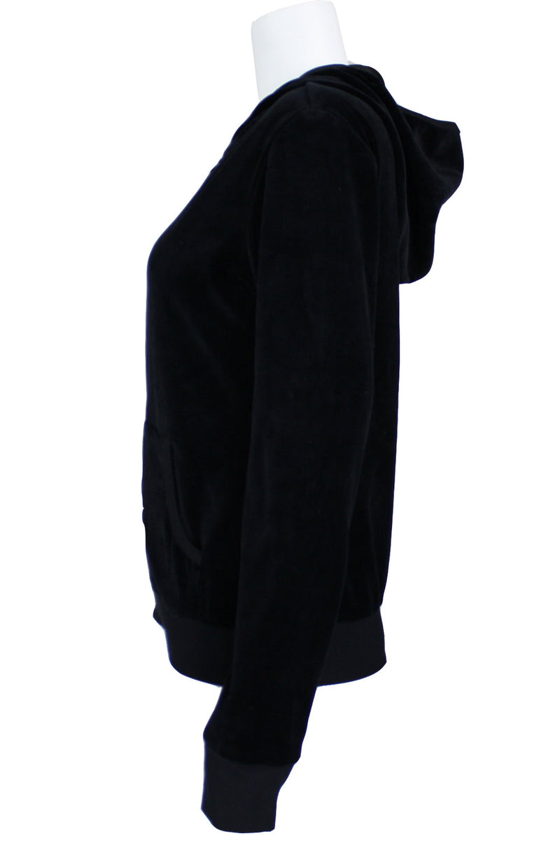 womens black velour hoodie, custom embroidery, pescado lounge, orlando, sweatsedo, tracksuit, hoodie, velour, sweats, comfy
