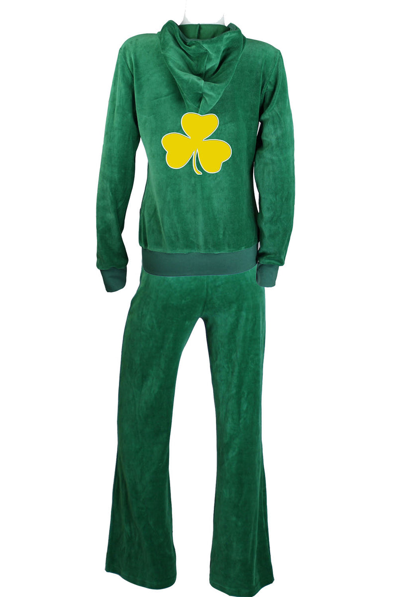 womens green velour zip hoodie, st. patricks day, custom embroidery, lounge pant. velour, hoodie