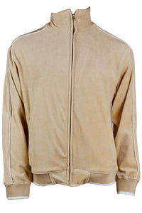 tan, velour, tracksuit, white trim. sweatsuit, mens, sweatshirt, sweatpants, jumpsuit